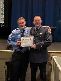 Firefighter/EMT Tony Grant with his Dad Robert at Firefighter Recruit School Graduation ceremony.